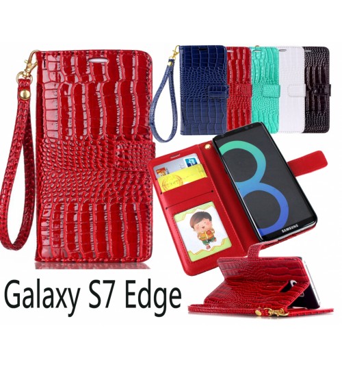 Galaxy S7 Edge Croco Wallet Leather Case - Green