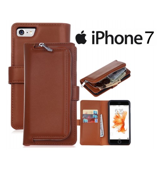 Iphone 7 double wallet  Leather Zip case detachable