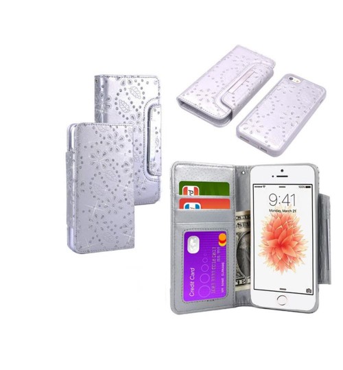 iphone 5 5s SE bling leather wallet case detachable