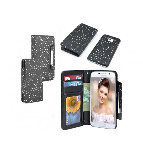 Galaxy s6 bling leather wallet case detachable