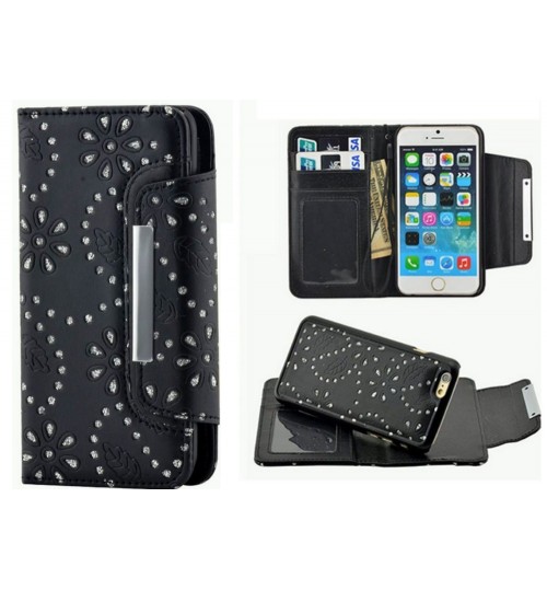 iphone 5 5s SE bling leather wallet case detachable