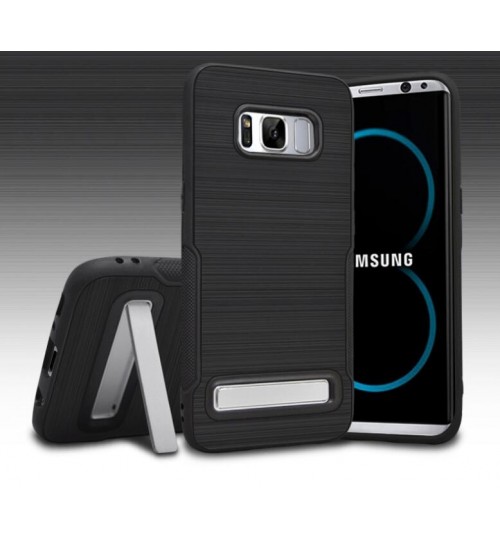 Galaxy S8 Slim Armor Carbon Fiber Brushed TPU Soft Kickstand cover case