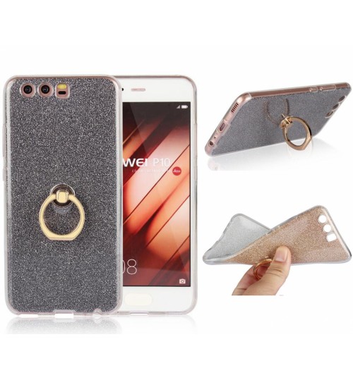 Huawei P10 Plus Soft tpu Bling Kickstand Case with Ring Rotary Metal Mount