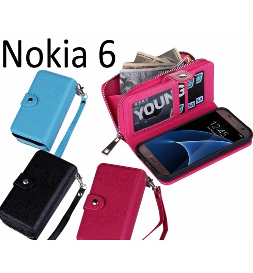 Nokia 6 Detachable Full Wallet Leather Case - Hot Pink