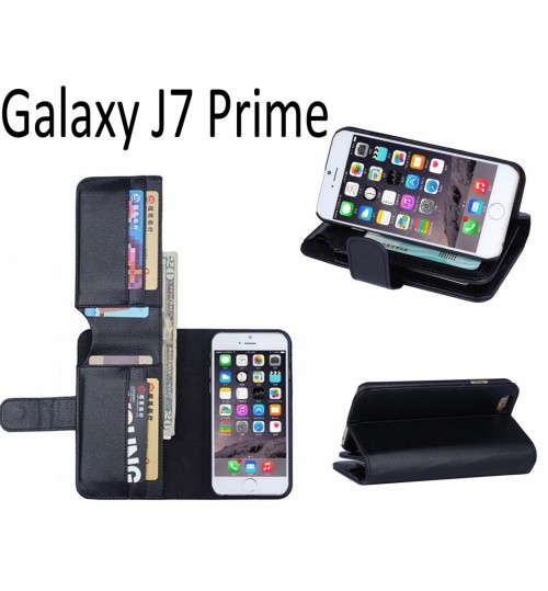 Galaxy J7 Prime Leather Wallet Case Cover - Black