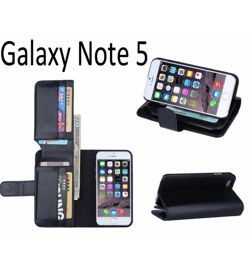 Galaxy Note 5 Leather Wallet Case Cover - Black