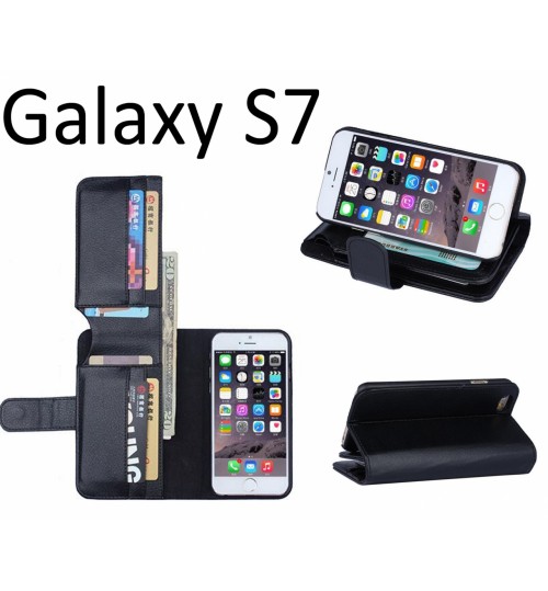 Galaxy S7 Leather Wallet Case Cover - Black