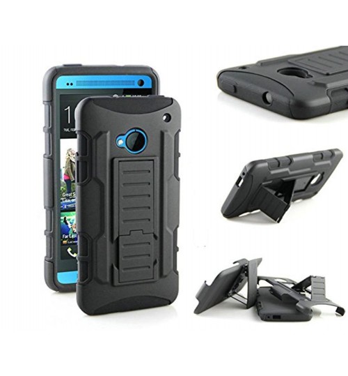 HTC M7 Hybrid armor Case Belt Clip Holster
