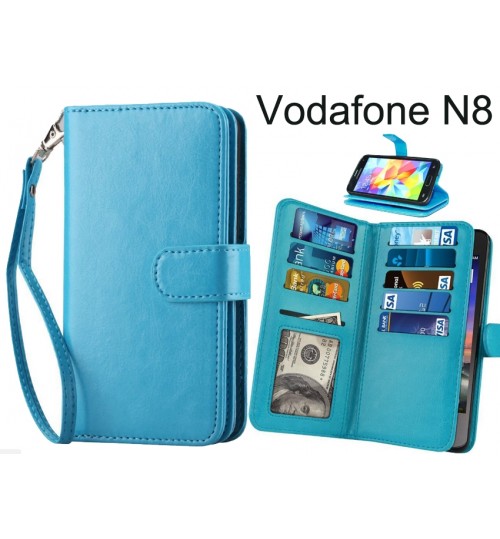 Vodafone N8 Case Double Wallet Leather Case 9 Card Slots - Blue