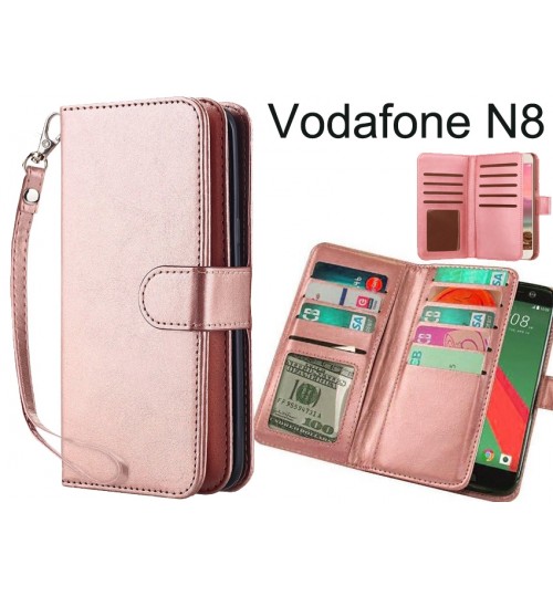 Vodafone N8 Case Double Wallet Leather Case 9 Card Slots - Rose Gold