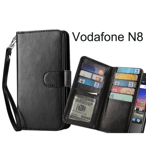 Vodafone N8 Case Double Wallet Leather Case 9 Card Slots - Black