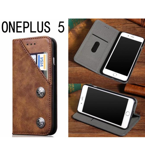 Oneplus 5 Case Ultra Slim Retro Leather Wallet Case 2 Cards Magnet Case - Brown