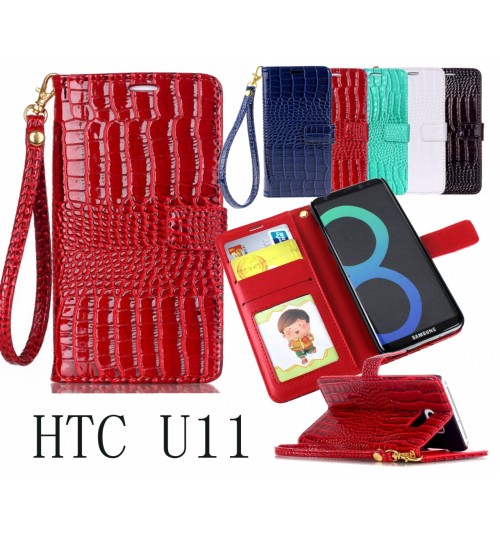 Htc U11 Croco Wallet Leather Case - Green
