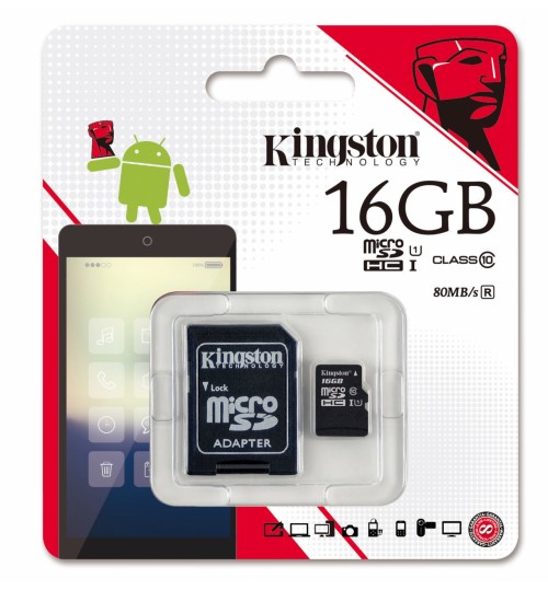 Kingston Micro SDHC 16GB Class 10 G2 UHS-I U1 80MB/s Flash Memory Card