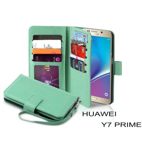 Huawei Y7 Prime Case Multifunction Wallet Leather Case - Green