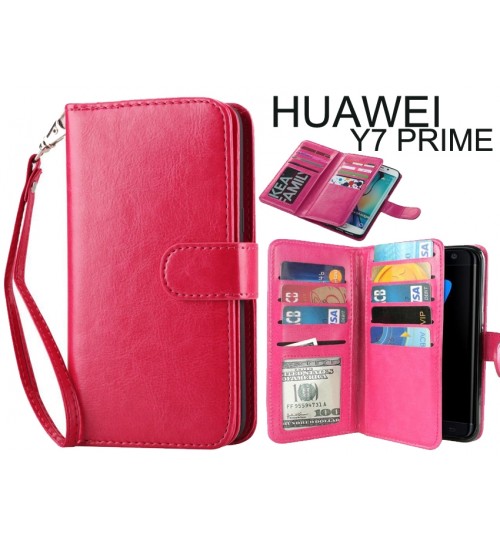 Huawei Y7 Prime Case Multifunction Wallet Leather Case - Hot Pink