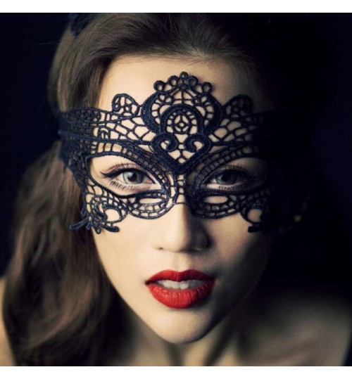 BLACK MACHINE TATTED LACE SECRET MASK MASQUERADE VEIL-PARTY COSTUME