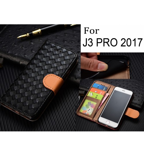 J3 Pro 2017 Case Wallet Leather Case Cover - Black