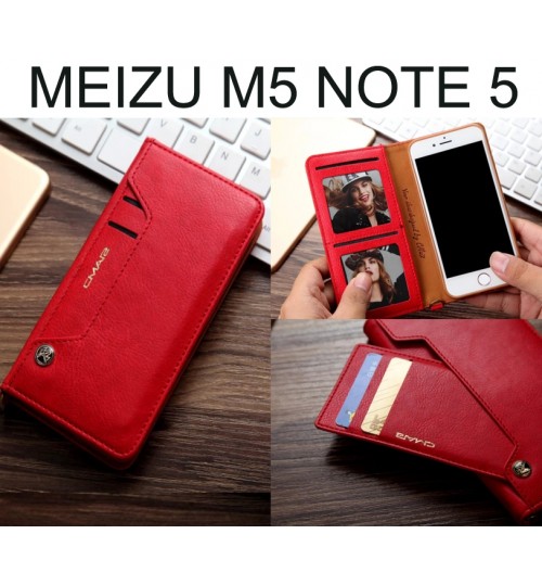 Meizu M5 Note Case Slim Leather Wallet Case 6 Cards 2 Id Magnet - Red