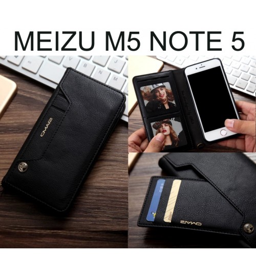 Meizu M5 Note Case Slim Leather Wallet Case 6 Cards 2 Id Magnet - Black
