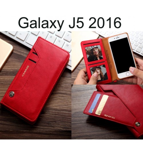 Galaxy J5 2016 Case Slim Leather Wallet Case 6 Cards 2 Id Magnet - Red