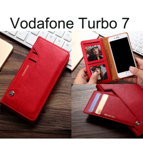 Vodafone Turbo 7 Case Slim Leather Wallet Case 6 Cards 2 Id Magnet - Red