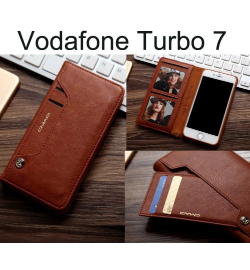 Vodafone Turbo 7 Case Slim Leather Wallet Case 6 Cards 2 Id Magnet - Brown