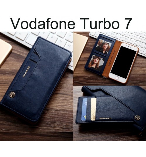 Vodafone Turbo 7 Case Slim Leather Wallet Case 6 Cards 2 Id Magnet - Blue