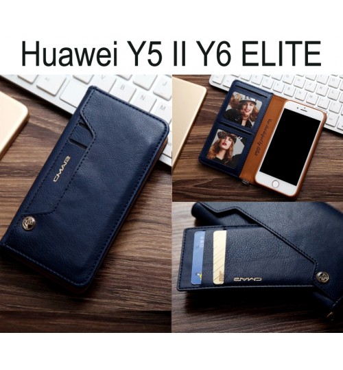 Huawei Y5 Ii Y6 Elite Case Slim Leather Wallet Case 6 Cards 2 Id Magnet - Blue
