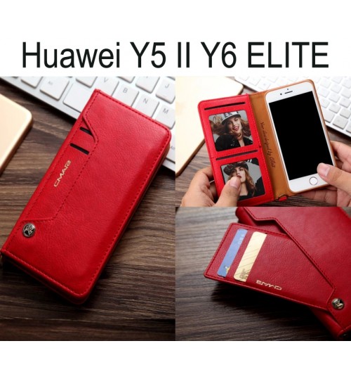 Huawei Y5 Ii Y6 Elite Case Slim Leather Wallet Case 6 Cards 2 Id Magnet - Red