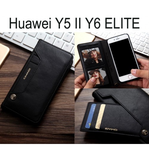 Huawei Y5 II Y6 ELITE CASE slim leather wallet case 6 cards 2 ID magnet