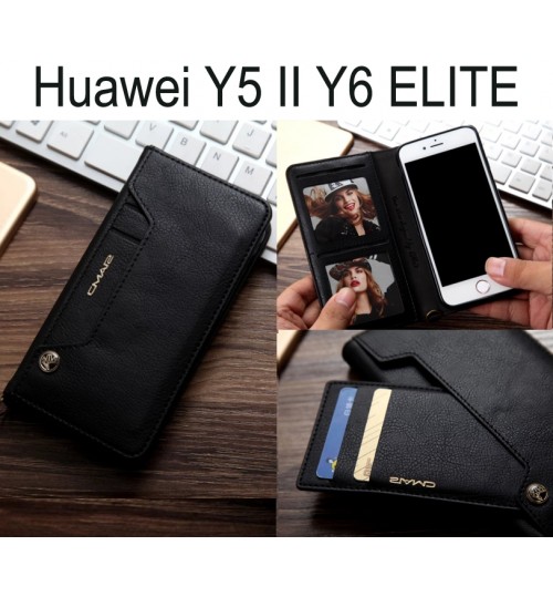 Huawei Y5 Ii Y6 Elite Case Slim Leather Wallet Case 6 Cards 2 Id Magnet - Black