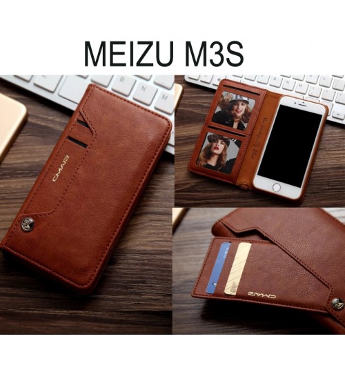 Meizu M3s Case Slim Leather Wallet Case 6 Cards 2 Id Magnet - Brown