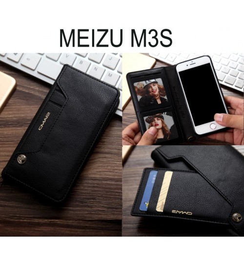 Meizu M3s Case Slim Leather Wallet Case 6 Cards 2 Id Magnet - Black