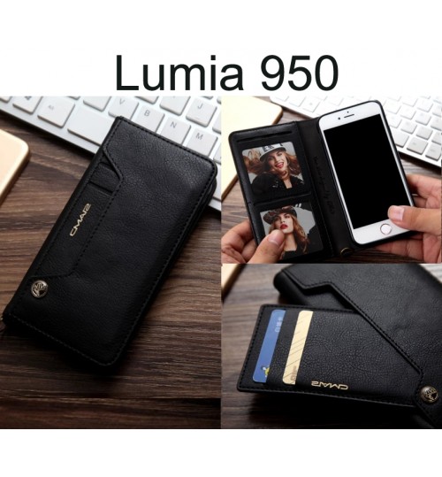 Lumia 950 Case Slim Leather Wallet Case 6 Cards 2 Id Magnet - Black