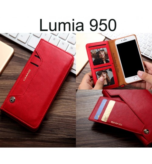 Lumia 950 Case Slim Leather Wallet Case 6 Cards 2 Id Magnet - Red