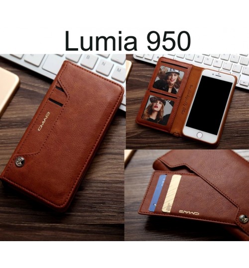 Lumia 950 Case Slim Leather Wallet Case 6 Cards 2 Id Magnet - Brown