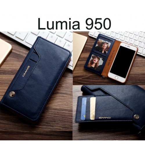 Lumia 950 Case Slim Leather Wallet Case 6 Cards 2 Id Magnet - Blue