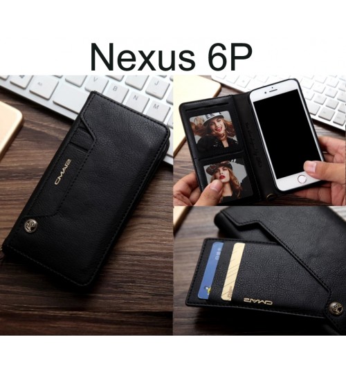 Nexus 6P CASE slim leather wallet case 6 cards 2 ID magnet