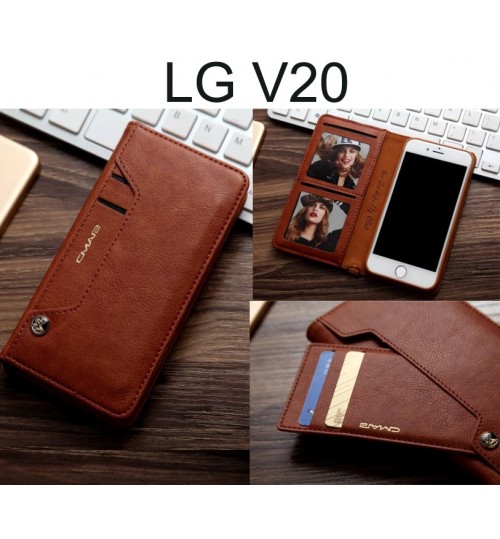 Lg V20 Case Slim Leather Wallet Case 6 Cards 2 Id Magnet - Brown