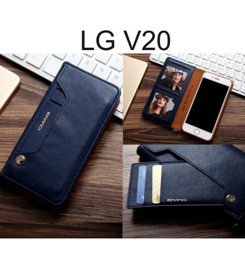 Lg V20 Case Slim Leather Wallet Case 6 Cards 2 Id Magnet - Blue