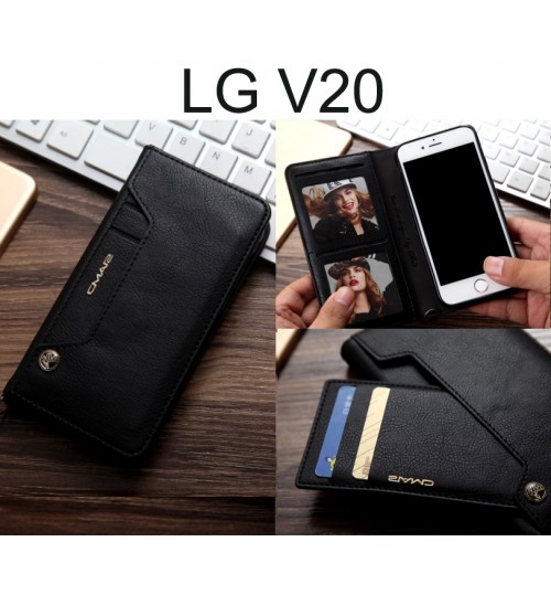 Lg V20 Case Slim Leather Wallet Case 6 Cards 2 Id Magnet - Black