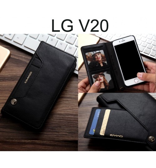 LG V20 CASE slim leather wallet case 6 cards 2 ID magnet