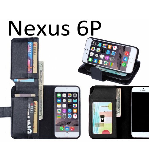 Nexus 6p Case Leather Wallet Case Cover - Black