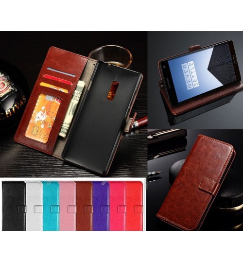 Oneplus two 2 vintage fine leather wallet case