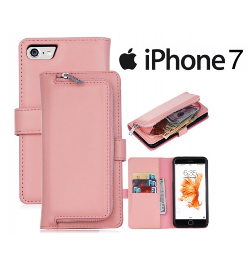 Iphone 7 double wallet  Leather Zip case detachable