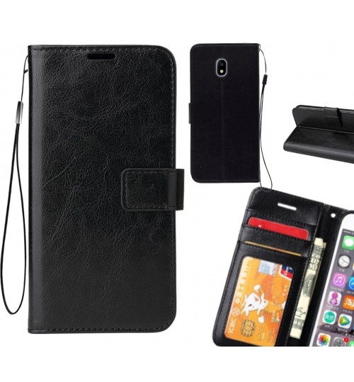 Galaxy J3 Pro 2017  Vintage Fine Leather Wallet Case - Black