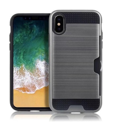 Iphone X CASE impact proof hybrid case card clip Brushed Metal Texture