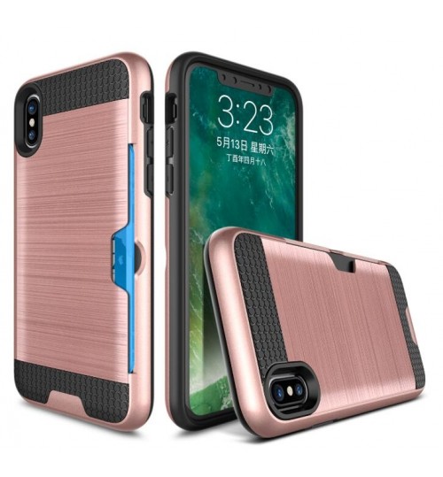 Iphone X CASE impact proof hybrid case card clip Brushed Metal Texture
