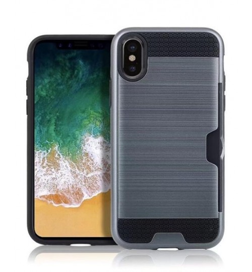 Iphone X CASE impact proof hybrid case card clip Brushed Metal Texture